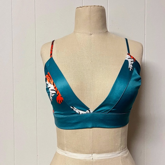 Nasty Gal Satin Bralette - teal blue DRIVE ME WILD TIGER - size 10, medium large - Picture 1 of 9